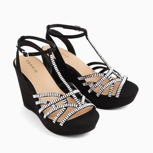 Torrid Black Faux Suede Embellished Platform Wedge